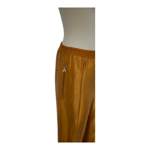 Area Gold Metallic Satin athletic style pant w/ Rhinestone piping down side SZ S - Picture 4 of 5